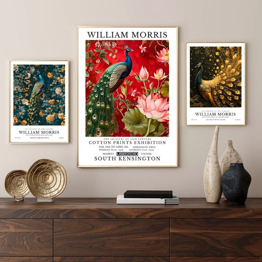 Peacocks Vintage Floral William Morris Exotic Wall Art Canvas Prints