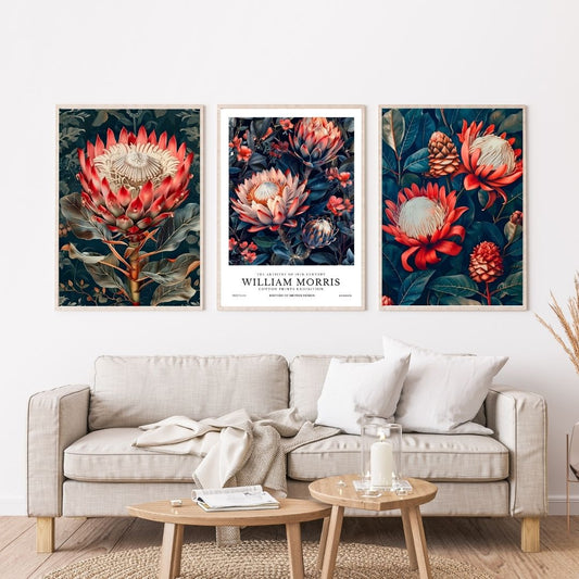 William Morris Exotic Blooming Pink Flowers Wall Art Canvas Prints