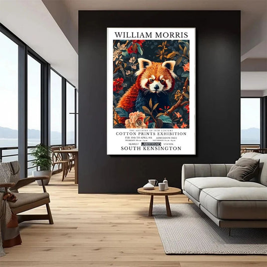 Vintage Woodland Animals Raccoon Hedgehog Possum William Morris Wall Art Canvas Print