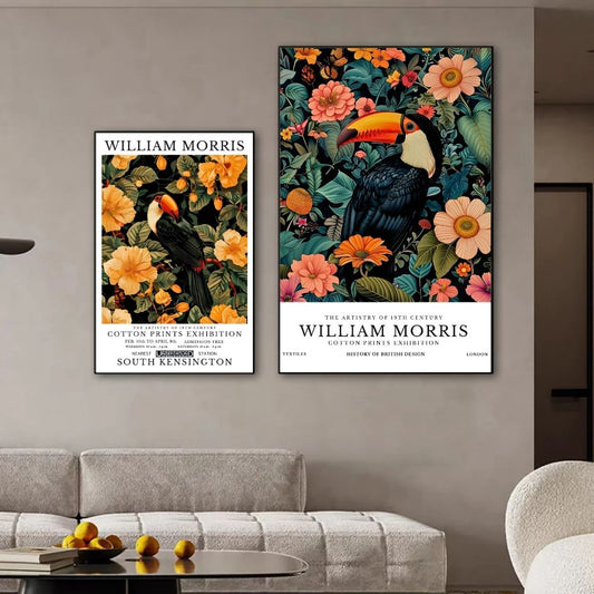 William Morris Toucan Exotic Birds Tropical Floral Wall Art Canvas Print