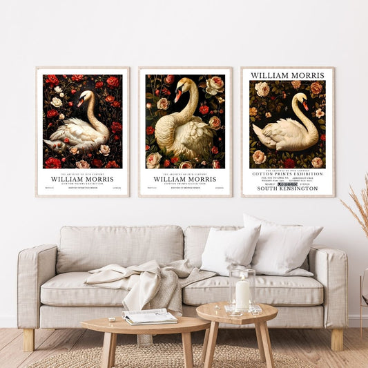 Vintage Birds William Morris White Swan Wall Art Canvas Print