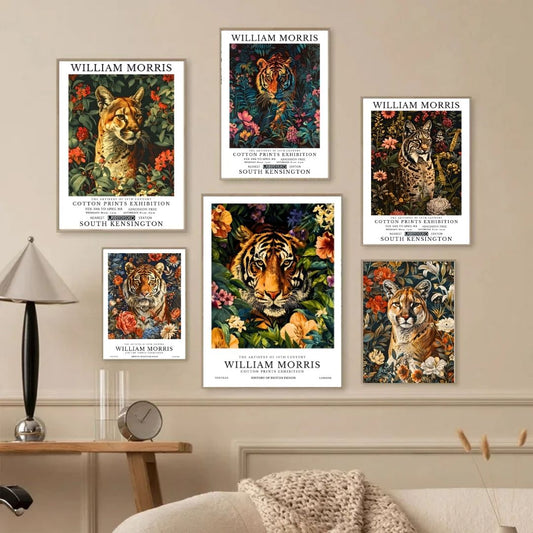 William Morris Wild Animals Tiger Puma Vintage Wall Art Canvas Prints