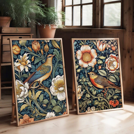 William Morris Flower Birds Wall Art Canvas Print