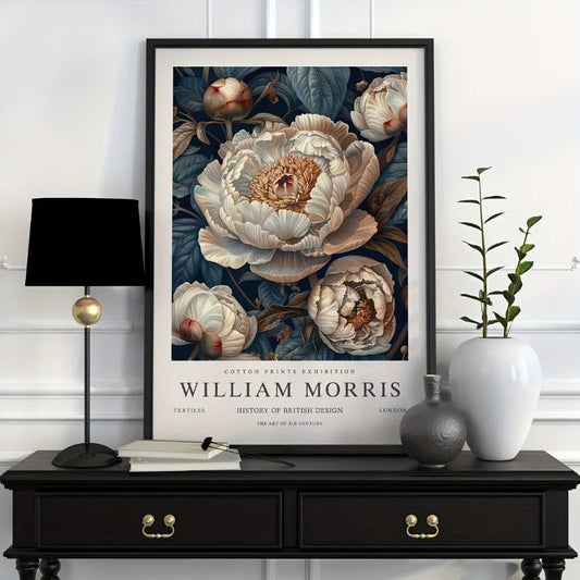 William Morris Flower Vintage Wall Art White Peony Canvas Print