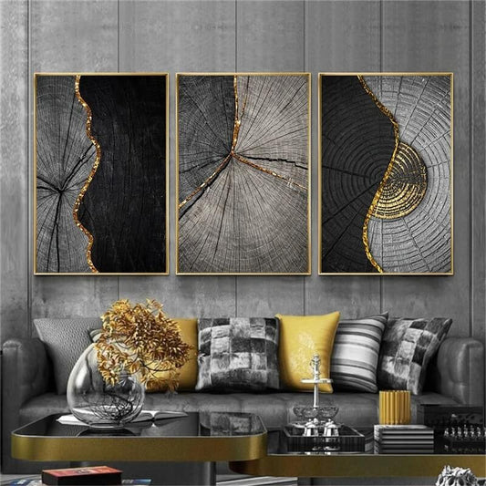 Wood Texture Marble Abstract Golden Canvas Prints