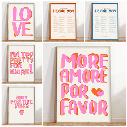 Nordic More Amor Por Favor Pink Inspirational Canvas Wall Art