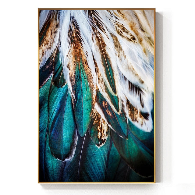Abstract Teal Feathers Wall Art Canvas Prints