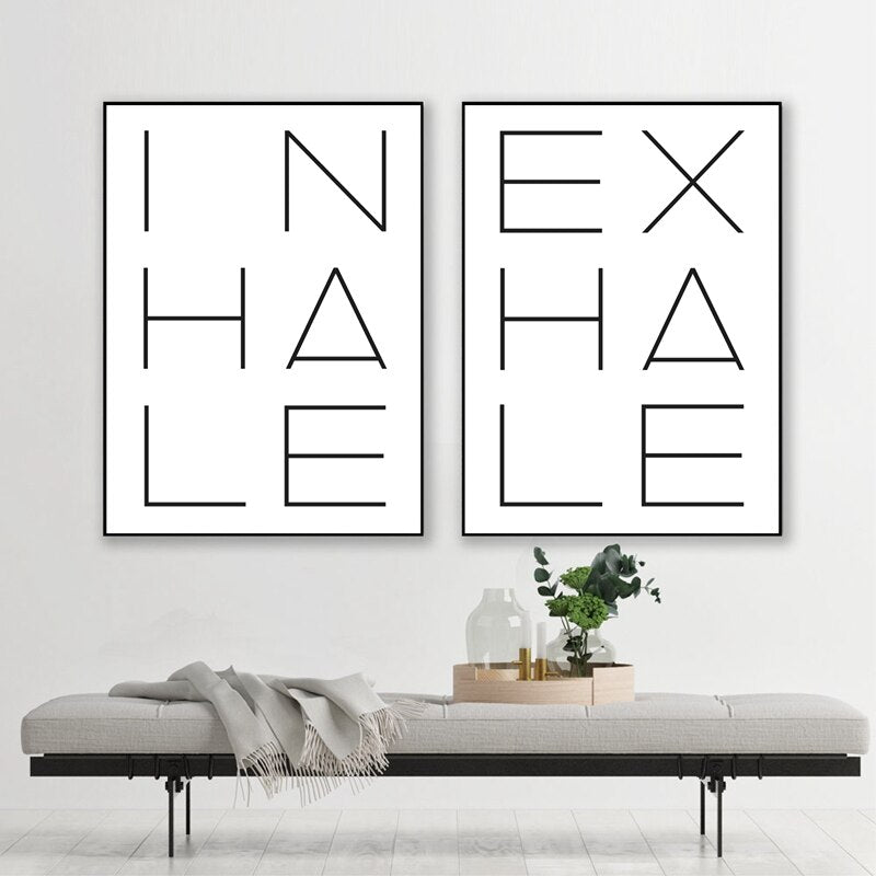 Inhale Exhale Black & White Minimalist Canvas Prints