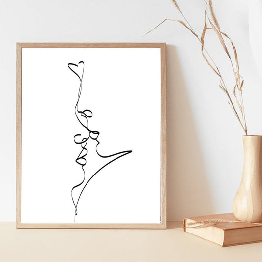 The Kiss Abstract Line Art Canvas Print