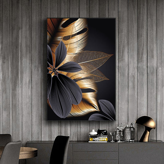Luxury Black Golden Leaf Canvas Prints