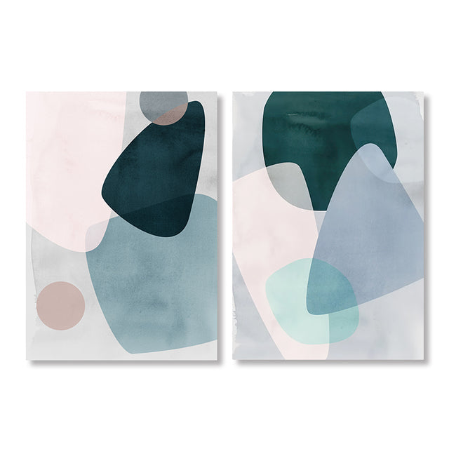 Pastel Geometric Curves Blue Gray Pink Wall Art