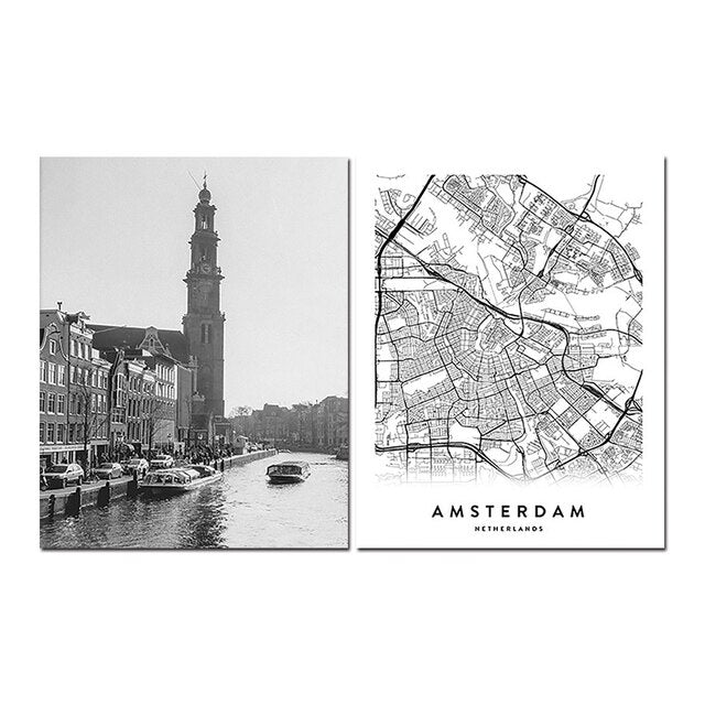 Amsterdam City Map Travel Wall Art Canvas Print