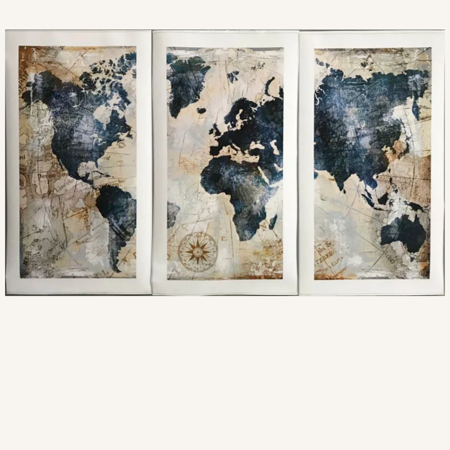 3 Panel Blue World Map Canvas Art