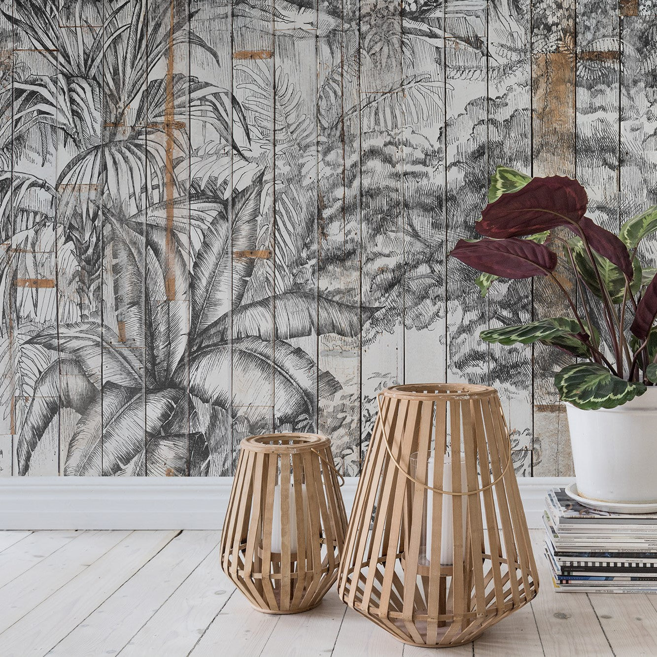 Tropical Jungle Bali Boards Mural Wallpaper (SqM)
