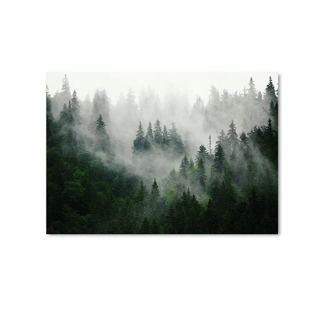 Scandinavian Forest Mists Scenery Canvas Print