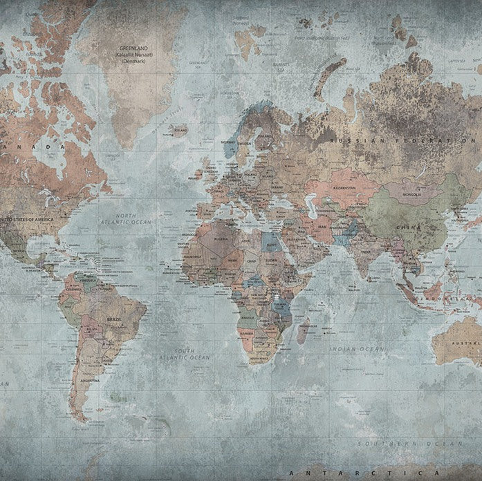 Around the World Map Earth Mural Wallpaper (SqM)