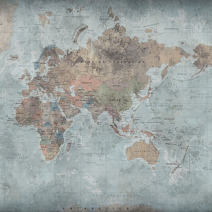 Around the World Map Earth Mural Wallpaper (SqM)