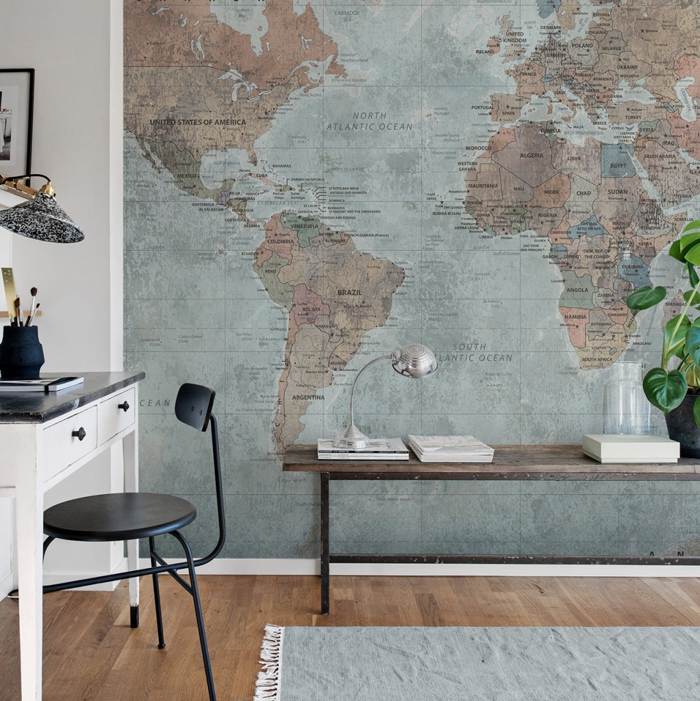 Around the World Map Earth Mural Wallpaper (SqM)