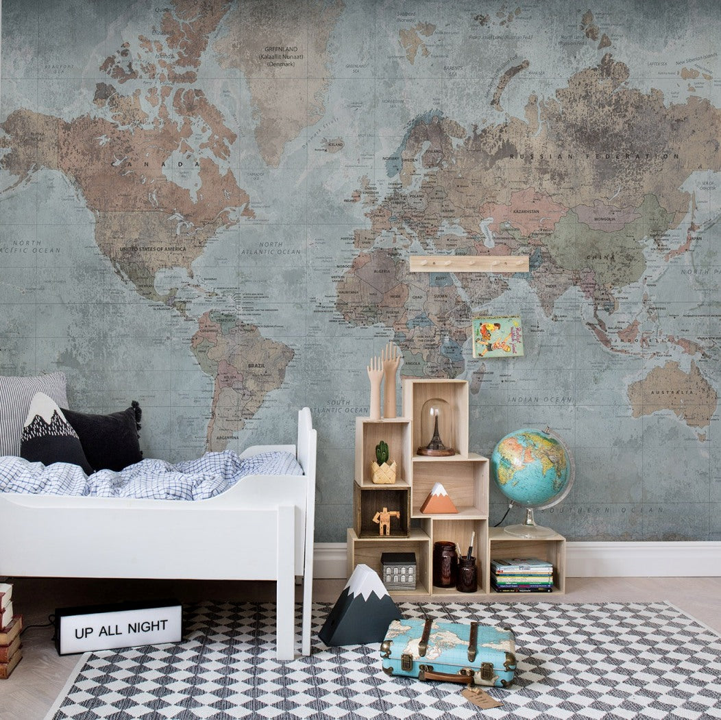 Around the World Map Earth Mural Wallpaper (SqM)