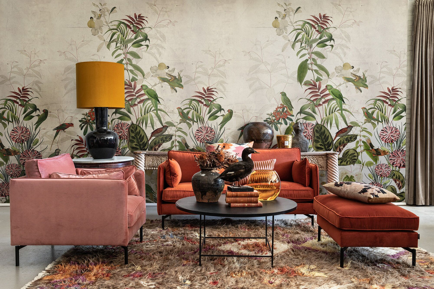 Jungle Lush Vigor Coral Mural Wallpaper (SqM)