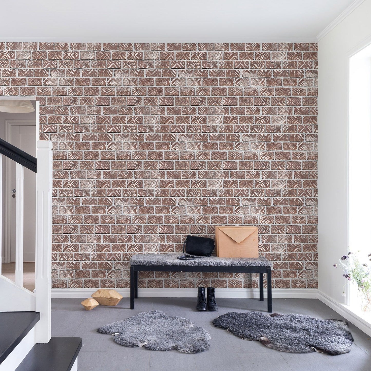 Boho Red Bricks Mural Wallpaper (SqM)