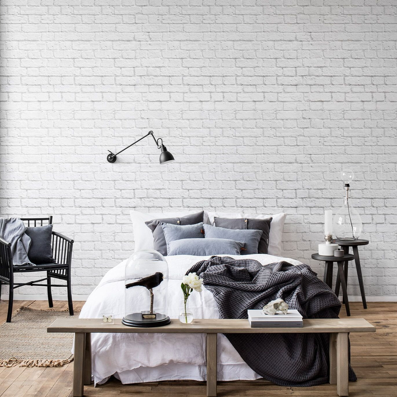 Vintage White Bricks Mural Wallpaper (SqM)