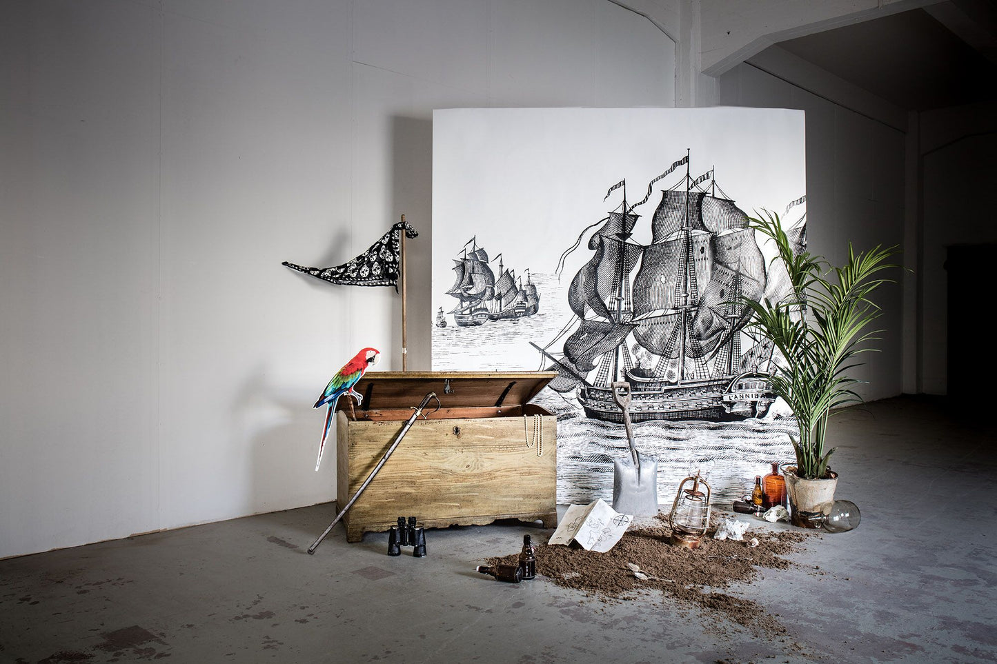 Pirates Adventure B&W Mural Wallpaper (SqM)
