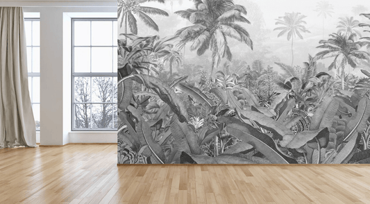 Caribbean Rainforest Black and White Mural Wallpaper (SqM)