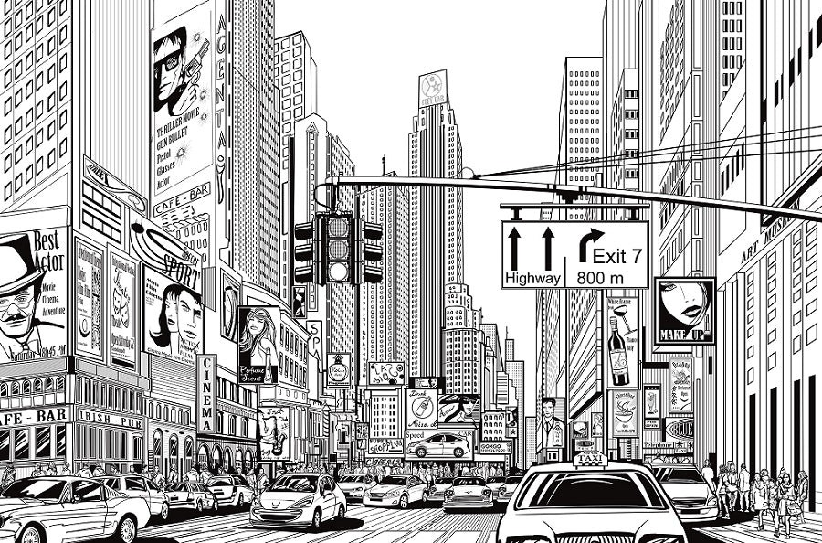 Cartoon City New York Mural Wallpaper (SqM)