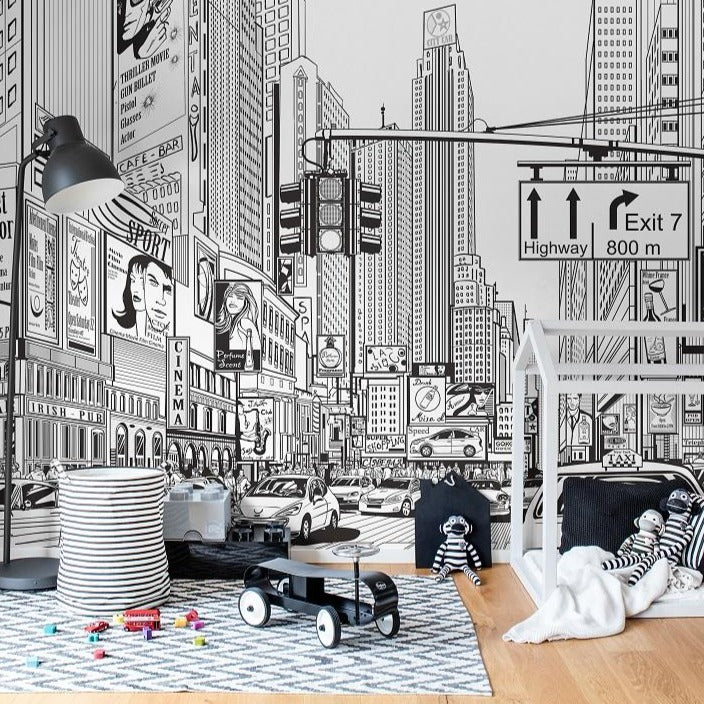 Cartoon City New York Mural Wallpaper (SqM)