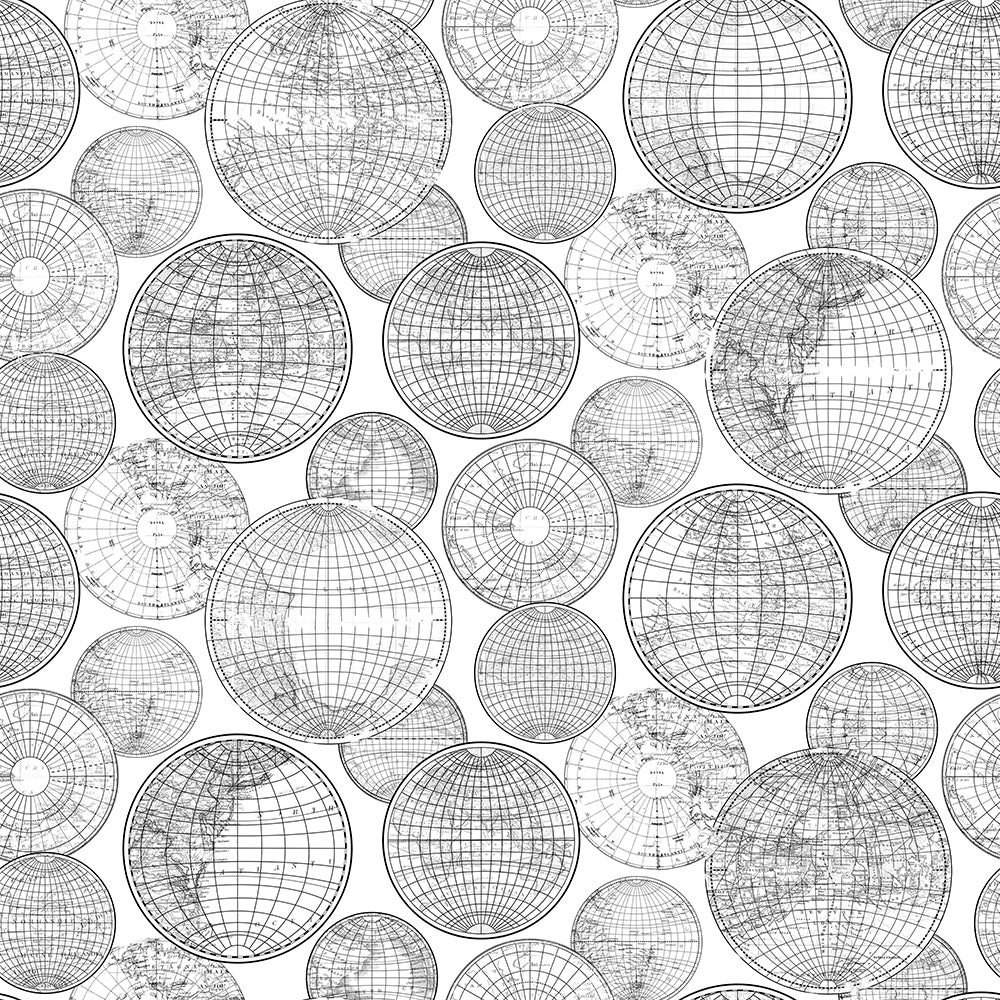 Globes Gathering Black&White Mural Wallpaper (SqM)