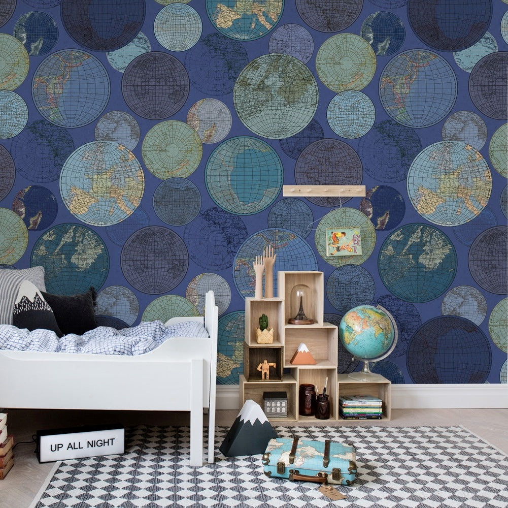 Globes Gathering Blue Mural Wallpaper (SqM)