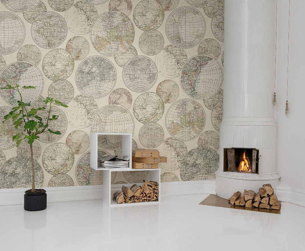 Globes Gathering Vintage Mural Wallpaper (SqM)