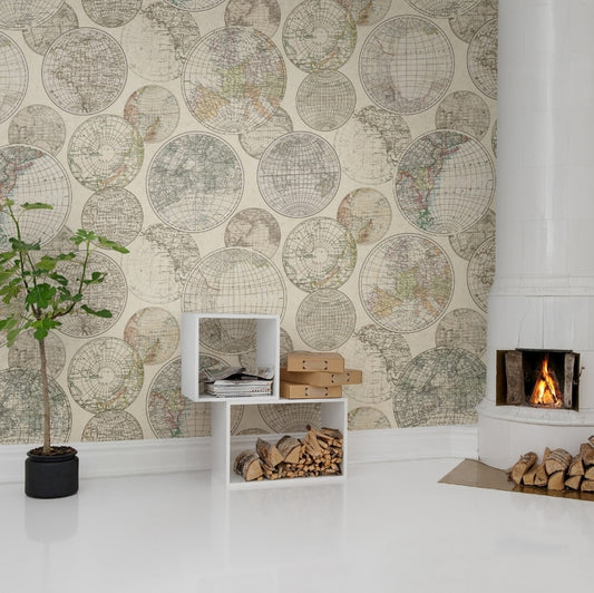 Globes Gathering Vintage Mural Wallpaper (SqM)