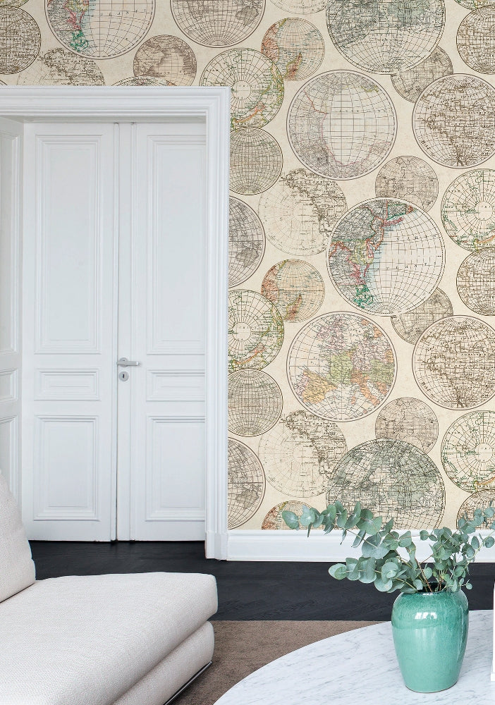 Globes Gathering Vintage Mural Wallpaper (SqM)