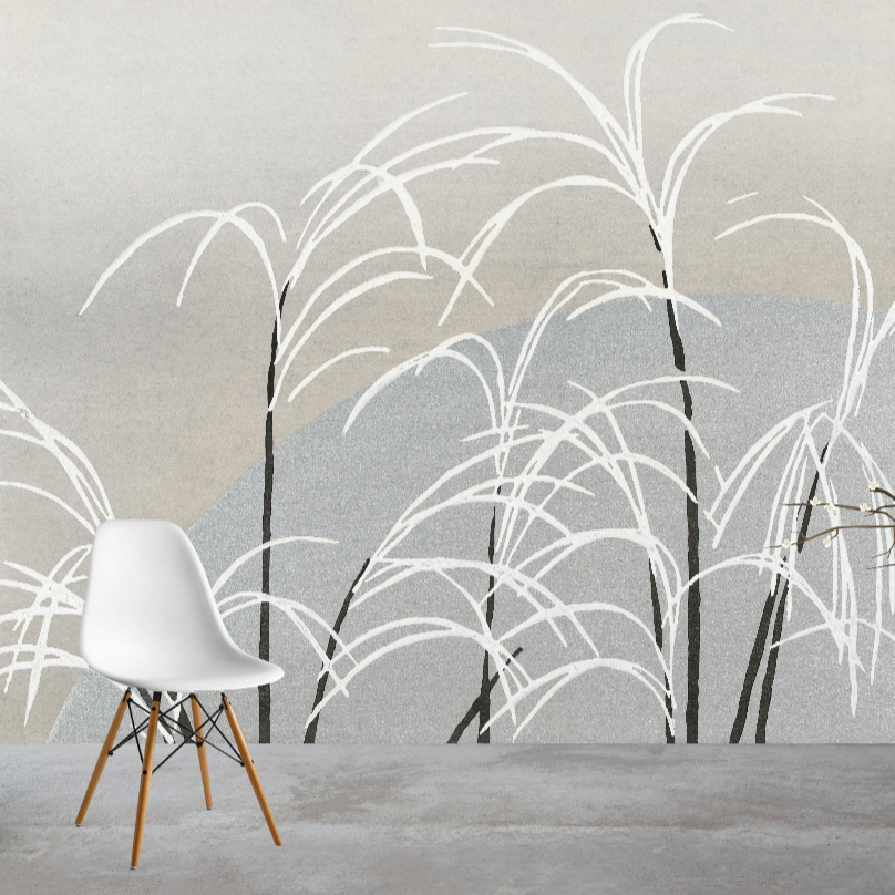 Moon and Grasses Japanese Mural Wallpaper (SqM)