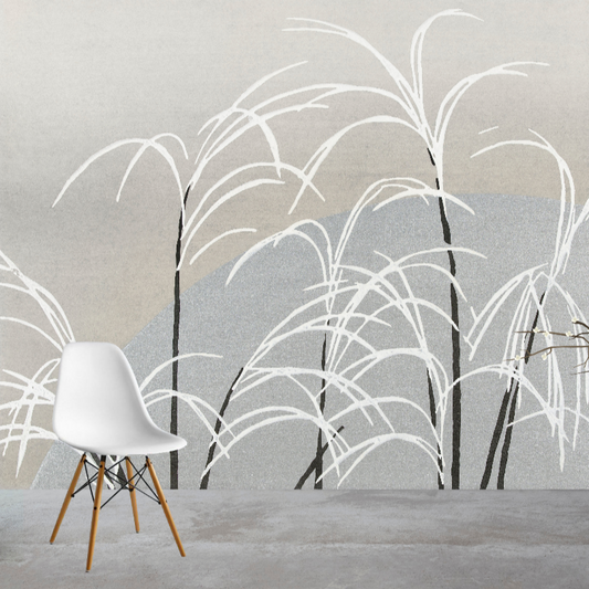 Moon and Grasses Japanese Mural Wallpaper (SqM)