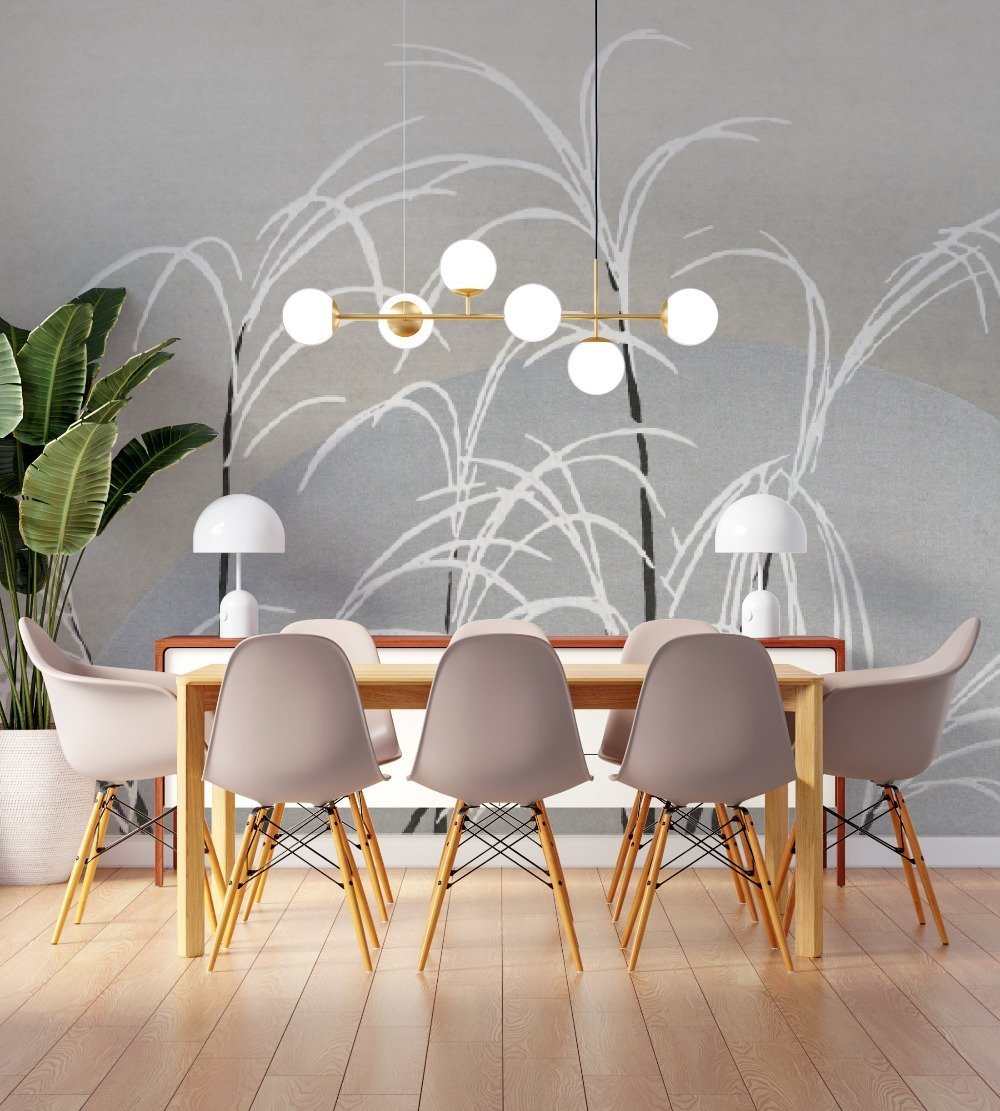 Moon and Grasses Japanese Mural Wallpaper (SqM)