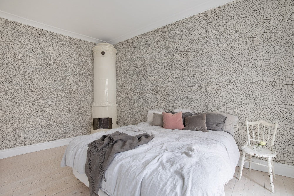 Raku Crackle Cream Mural Wallpaper (SqM)