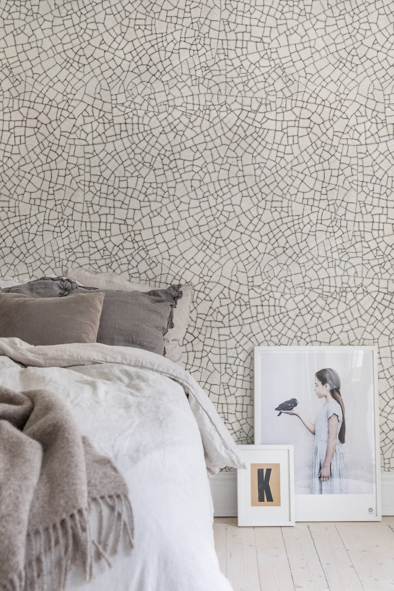 Raku Crackle Cream Mural Wallpaper (SqM)