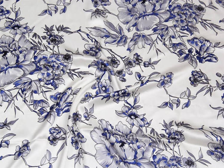 Blue Flora Natural Silk Cushion Cover