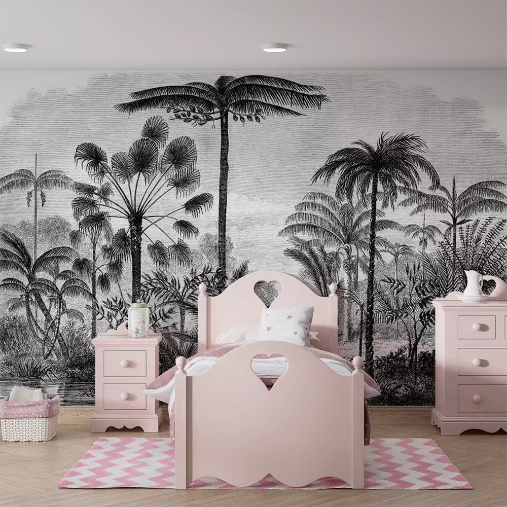Vintage Palm Trees Engraving Mural Wallpaper (SqM)