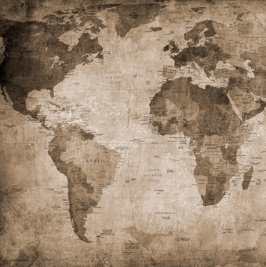 World Map Sepia Brown Mural Wallpaper (SqM)