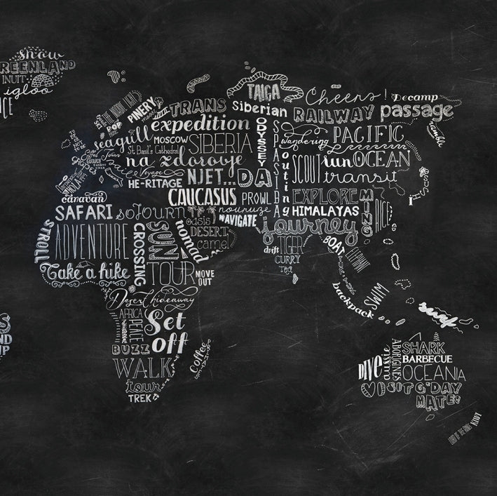Chalkboard Wanderlust World Map Mural Wallpaper (SqM)