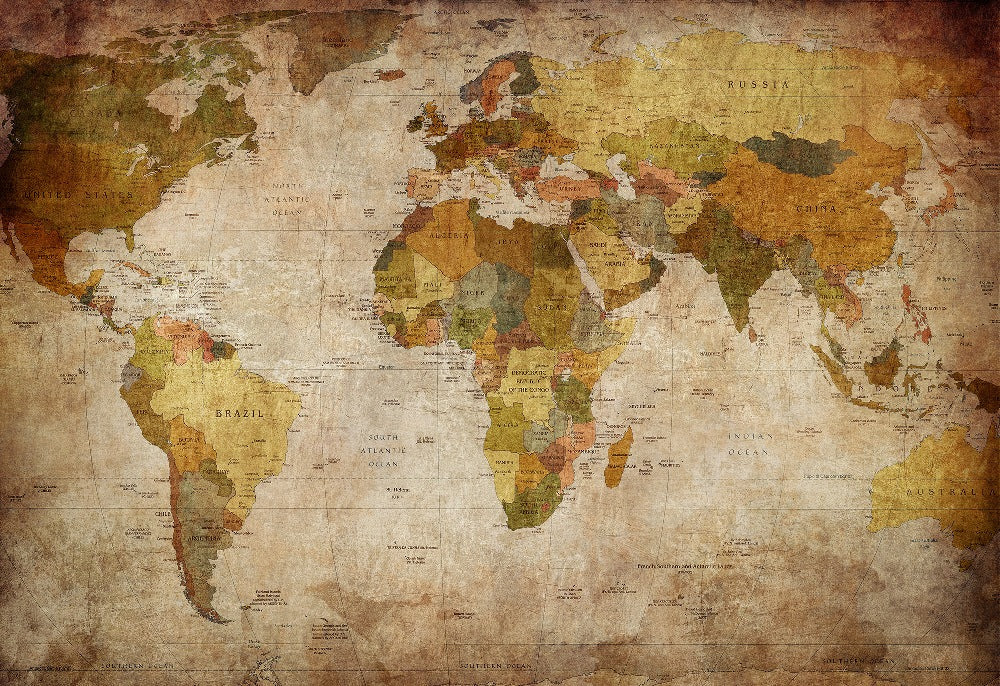 World Map Classic Vintage Mural Wallpaper (SqM)