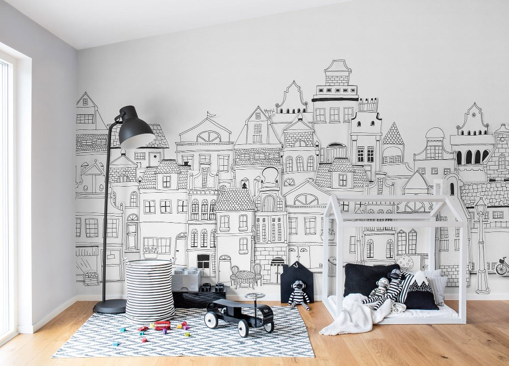 Outlined London Houses Mural Wallpaper (SqM)