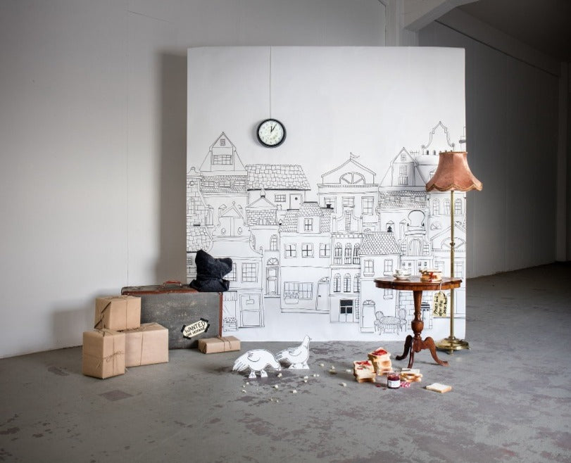 Outlined London Houses Mural Wallpaper (SqM)