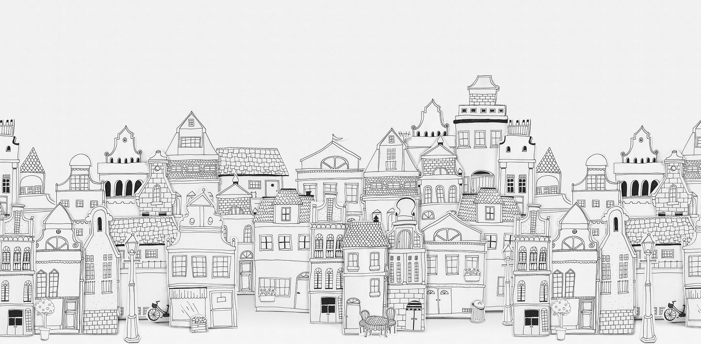 Outlined London Houses Mural Wallpaper (SqM)
