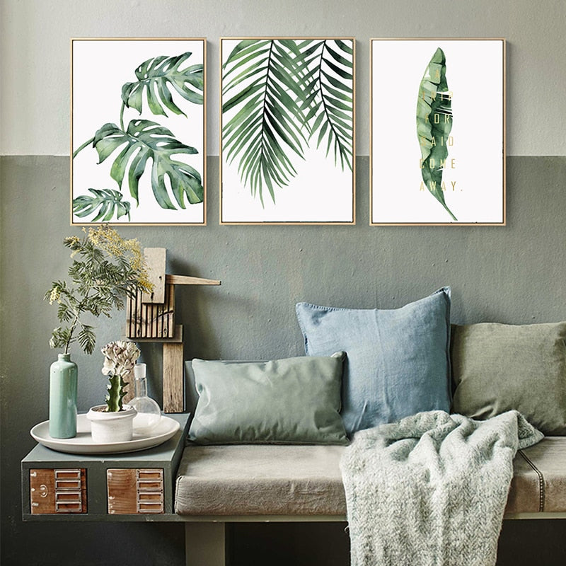 Monstera Trio Green Leaves Wall Art