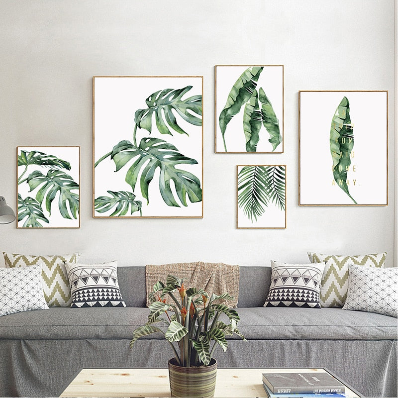 Monstera Trio Green Leaves Wall Art